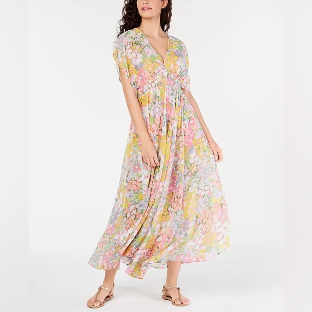 Kate Spade Colorful Floral Dots Beach Cover Up  MIDI Dress